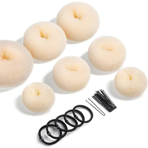 Miniatura 11 de Teenitor Creador de Moños para el Cabello, 7 piezas de Donuts para Moños (1 Extra Grande, 2 Grandes, 2 Medianos, 2 Pequeños), Marrón Claro D-Marrón
