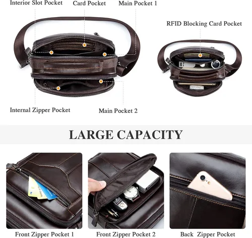Miniatura 4 de BAIGIO Bolso bandolera de cuero genuino para hombre, bolso de mensajero pequeño para hombre, bolso de cuero para regalo de padre