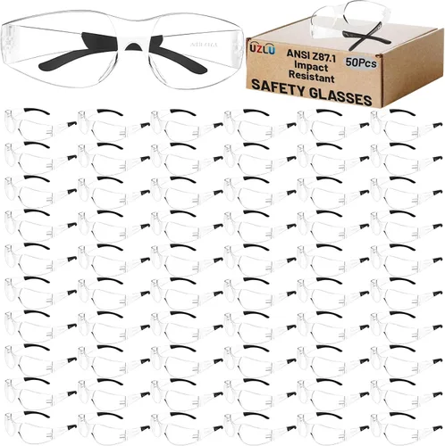 Miniatura 11 de 50 lentes de seguridad unisex a granel de 8 colores transparentes con ANSI Z87.1, resistentes a impactos y arañazos, lentes de sol de seguridad