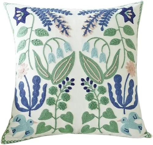 Funda de almohada de tulipán de primavera, diseño de pájaros coloridos, arreglo floral, jarrón, funda de cojín decorativa de lona con borlas, para