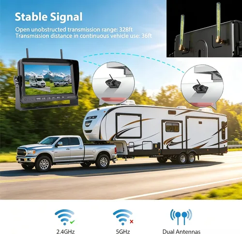 Miniatura 4 de ZEROXCLUB Sistema de cámara de respaldo inalámbrico magnético para caravana: 7 "HD 1080P DVR Monitor con 2 cámaras traseras, monitor DVR y visión