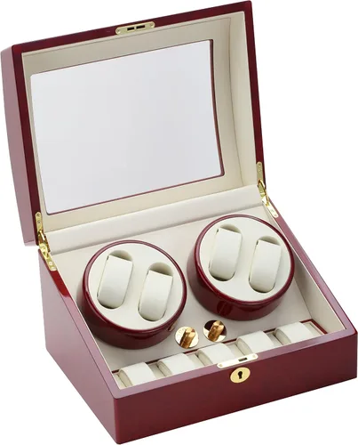 Miniatura 2 de Diplomat 31-414 Madera de cerezo Quad Watch Winder con interior de cuero blanco roto, Cereza