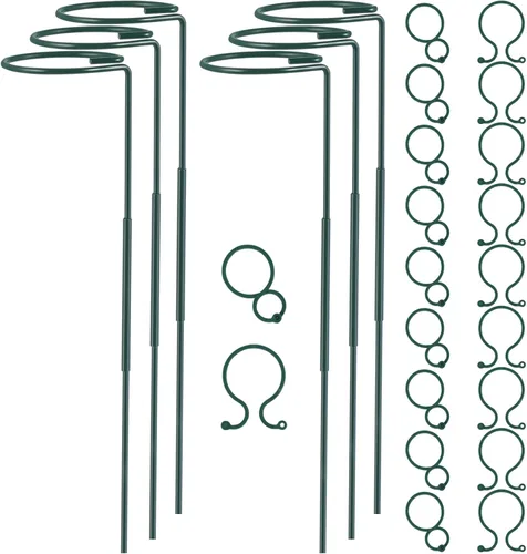 Miniatura 8 de Soporte de estaca para plantas, paquete de 6, anillos de soporte de jaula de plantas de un solo tallo para jardín, estacas de soporte para plantas