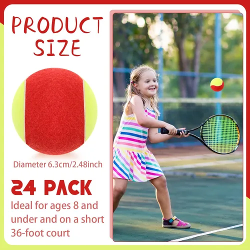 Miniatura 2 de 24 pelotas de tenis para niños, 75% de baja compresión etapa 3 pelotas de tenis a granel para principiantes, máquina de pelota, entrenamiento