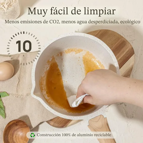 Miniatura 4 de CAROTE - Juegos de ollas de salsa de 1.5Qt y 3.0Qt con tapas, juegos de ollas de cocina antiadherentes, juego de ollas de salsa con pico para Blanco
