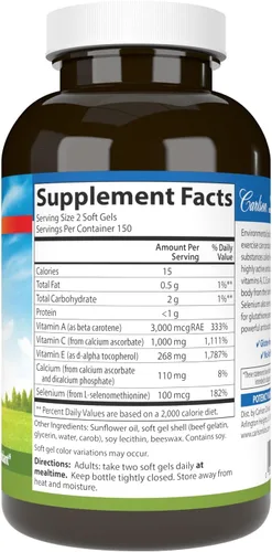 Miniatura 2 de Carlson - ACES, vitaminas A, C, E + selenio, salud celular y apoyo inmunológico, antioxidante, 300 cápsulas blandas