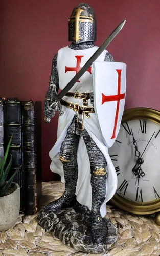 Miniatura 2 de Ebros - Figura de caballero espadachín medieval con capa blanca de 11.5 pulgadas de alto, traje real medieval de armadura, caballero de la cruz
