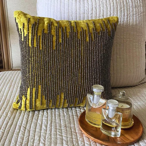 Miniatura 4 de The HomeCentric Fundas de almohada, 12 x 12 pulgadas, cuadradas, decorativas, fundas de almohada de terciopelo Chartreuse con cuentas grises
