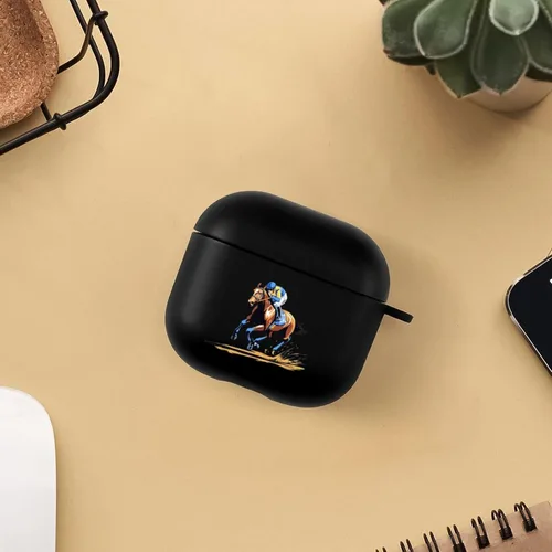Miniatura 5 de Horse Racing - Funda suave compatible con AirPods 4 con hebilla colgante de carga LED visible
