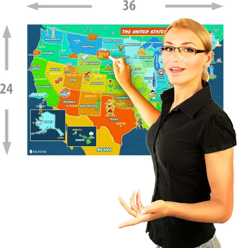 Miniatura 4 de Mapa de Estados Unidos para niños (18 x 30 pulgadas) laminado 50 estados y capitales póster grande bellamente ilustrado Young N Refined