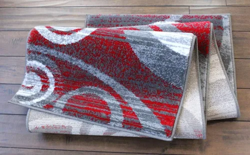 Miniatura 4 de Masada Rugs, Stephanie Collection 1103 - Alfombra de área moderna y contemporánea, color rojo, gris y blanco (2 pies 4 pulgadas x 11 pies), largo