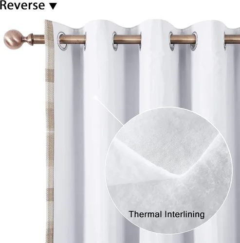 Miniatura 3 de always4u - Cortinas térmicas aisladas con diseño de cuadros, de 63 pulgadas de largo, de doble capa, cortinas térmicas para sala de estar