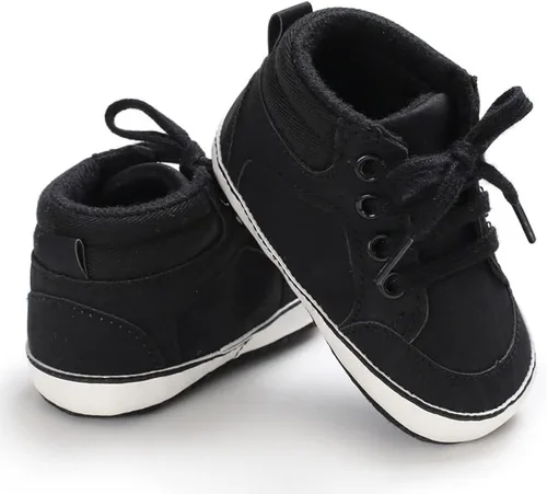 Miniatura 6 de Sekantrol Zapatos de cuna para recién nacidos, zapatos de bebé para niños y niñas, suela de goma suave, zapatos de moda de caña alta antideslizantes