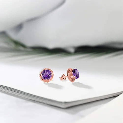 Miniatura 441 de Gem Stone King Aretes de plata de ley 925 de 0.236 in con piedra natal redonda para mujer