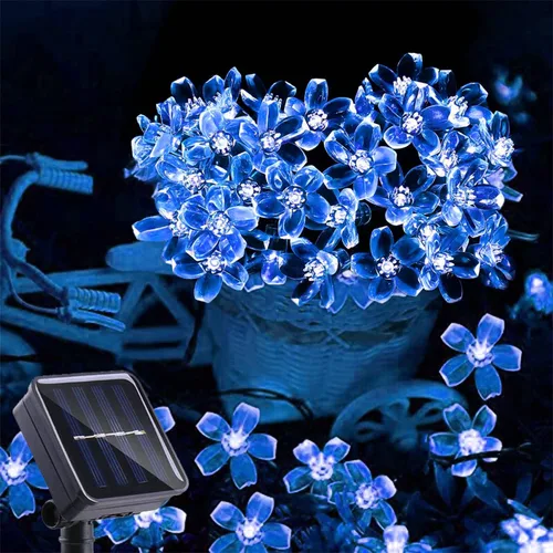 Miniatura 10 de ITICdecor - Tira de luces solares para exteriores con flores, impermeables, 50 luces LED, decoraciones de luces de hadas para árbol de Navidad
