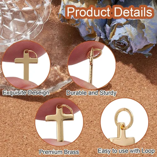 Miniatura 3 de KitBeads 10 dijes de cruz chapados en oro real de 18 quilates de latón cristiano Crucifijo para hacer joyas, pulseras, collares a granel