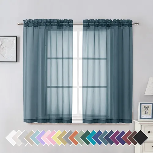 Miniatura 46 de Aiyufeng 2 paneles de cenefa transparente negra de 14 pulgadas de largo, cortinas cortas negras transparentes para dormitorio, cortinas de cocina