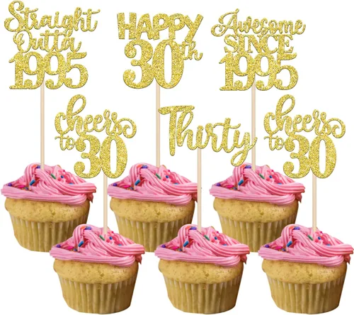 Miniatura 27 de Paquete de 30 adornos para cupcakes de 10º cumpleaños con purpurina recta hacia fuera de 2016, Happy 10th Ten Awesome Since 2016, 10 fabulosas