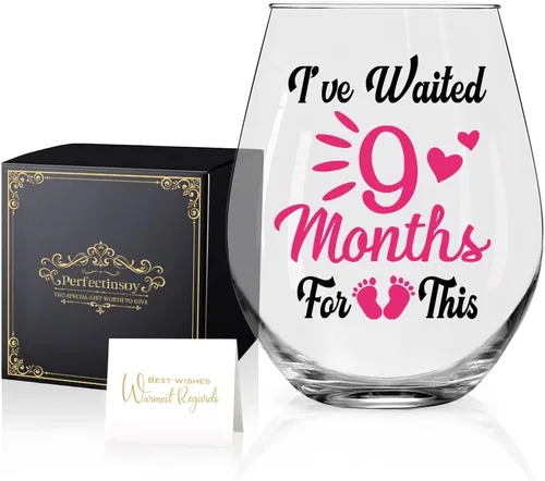 Perfectinsoy Copa de vino con caja de regalo, divertida copa de vino sin tallo para mamá nueva, regalo del día de la madre para mamá, regalos de
