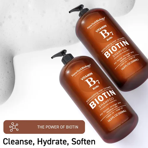 Miniatura 5 de New York Biology Biotin Shampoo para crecimiento y adelgazamiento del cabello, fórmula espesante para tratamiento de pérdidas, para hombres