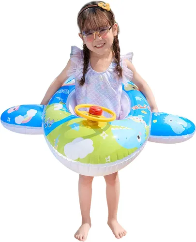 Miniatura 7 de Lindo flotador inflable de piscina para niños, flotador de verano de PVC, cama de aire, lago, barco, flotadores de natación con 2 asas, balsa