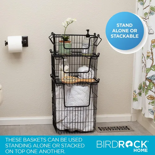 Miniatura 4 de BIRDROCK HOME Contenedores apilables de almacenamiento de alambre de 3 piezas, organizador de frutas y verduras, casa de campo moderna, armario