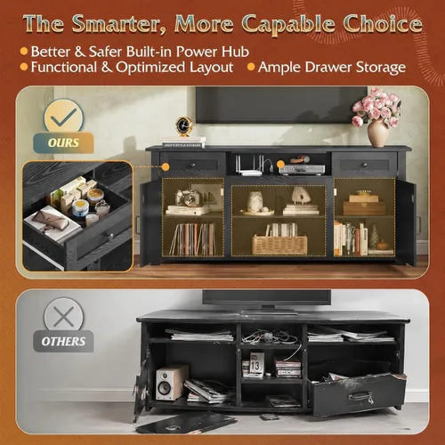 Miniatura 6 de WLIVE Soporte de TV para TV de 75/70 pulgadas, centro de entretenimiento con almacenamiento y toma de corriente, gabinete de consola multimedia