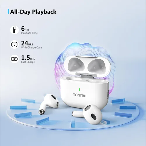 Miniatura 4 de Auriculares inalámbricos, auriculares Bluetooth 5.3, semi-intraurales con cancelación de ruido AI, tiempo de reproducción de 24 horas, ajuste Blanco
