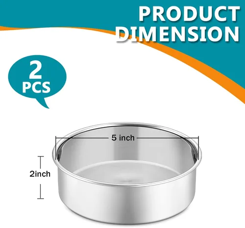 Miniatura 2 de P&P CHEF - Juego de 2 moldes redondos para pastel de 5 pulgadas, moldes para hornear de acero inoxidable, capas para pastel, no tóxicos