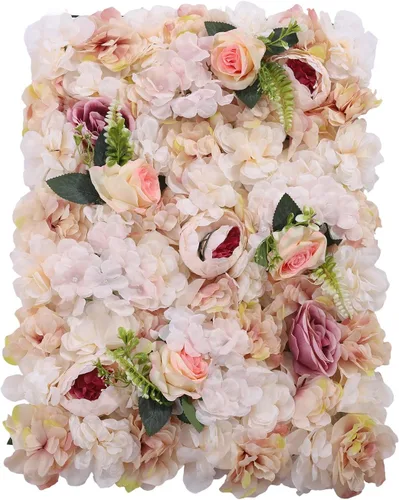Miniatura 17 de Paneles de flores artificiales para decoración de pared, 6 piezas de rosas falsas, peonía, eucalipto, telón de fondo de pared de rosas para fiesta 6