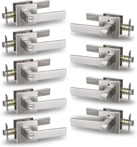 Miniatura 44 de USHTL01-SN-BK-6P - Manija cuadrada de privacidad para puerta de níquel cepillado sin llaves para dormitorio o baño, USHTL01-SN-BK-6P