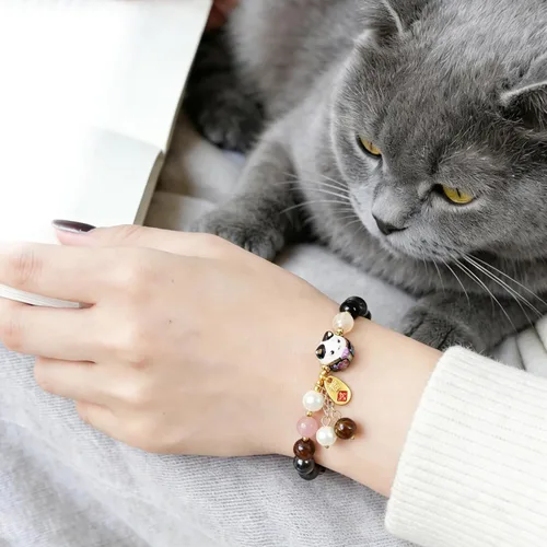 Miniatura 2 de Pulsera de gato de la suerte Feng Shui, joyería de buena suerte para mujer, protección de riqueza y fortuna, pulseras de cristal de piedras