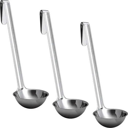 Miniatura 11 de Cucharón de sopa súper resistente y ergonómico de 2 onzas, paquete de 5 cucharones de acero inoxidable con asas largas. Los mejores accesorios