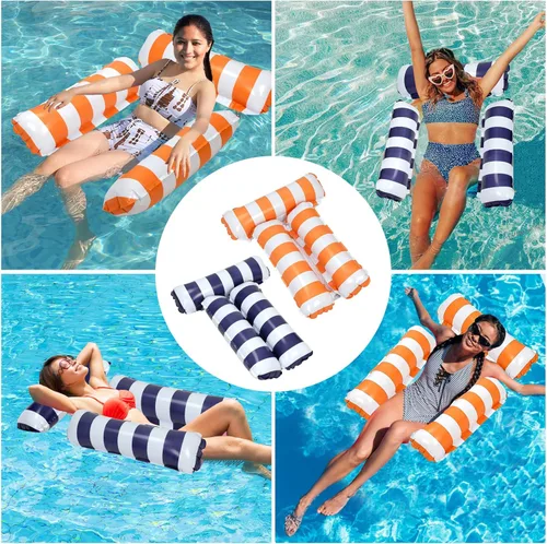 Miniatura 5 de Paquete de 2 flotadores inflables para piscina 4 en 1 con hamaca de piscina con malla en la parte inferior, hamaca inflable de 3 tubos para adultos
