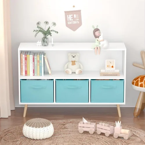 Estantería infantil con 3 cajones de tela plegables, organizador de almacenamiento de juguetes con múltiples estantes para niñas y niños, habitación