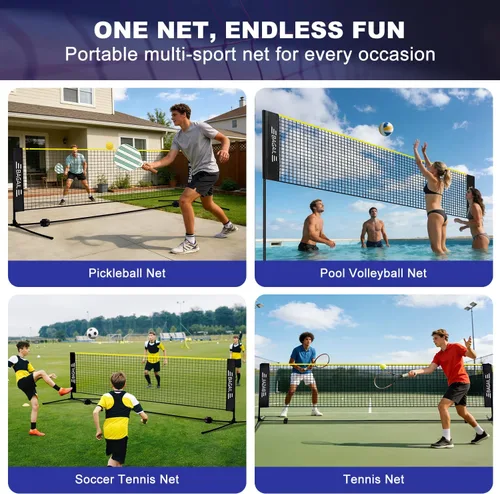Miniatura 5 de BAGAIL Red de bádminton, red de voleibol para niños de altura ajustable, red de nailon plegable de 10 pies/14 pies/17 pies de ancho, red de tenis