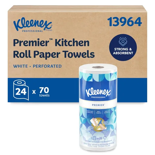 Kleenex Professional Premier - Toallas de papel de cocina (13964), suavidad similar a la tela, color blanco (70 hojas/rollo, 24 rollos por caja,