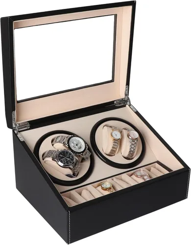 Caja de exhibición automática de bobinador de reloj, 4 + 6 cajas de reloj giratorias automáticas con 4 motores silenciosos y 6 almohadas de reloj