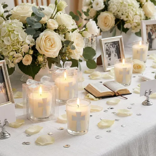 Miniatura 4 de Hushee Juego de 24 velas de cruz para la primera comunión, velas plateadas de bautismo con caja para boda, baby shower, regalos religiosos