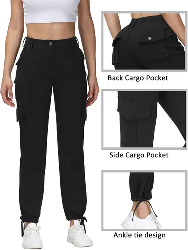 Miniatura 5 de Dafensi Women Cargo Pants High Waisted Casual Hiking Joggers Pants Adjustable Waist Cargos with 6 Pockets
