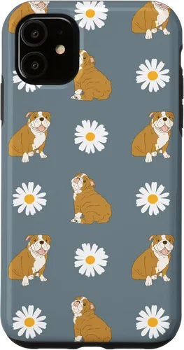 Miniatura 8 de Funda para iPhone 11 Pro English Bulldog and Daisy Flower Pattern Dusty Blue