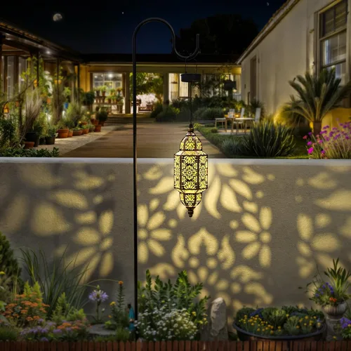 Miniatura 4 de Twinkya Paquete de 2 luces solares colgantes para jardín, farol solar decorativo para exteriores, impermeables, de metal, marroquí, decoraciones al