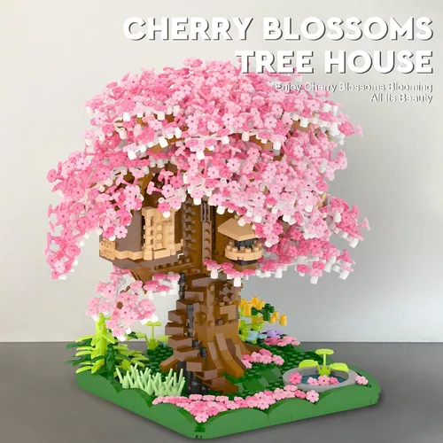 Miniatura 4 de Vziimo Juego de construcción de árbol bonsái en flor de cerezo, juego de modelo de casa de árbol Sakura japonés para adultos, 2028 piezas de mini