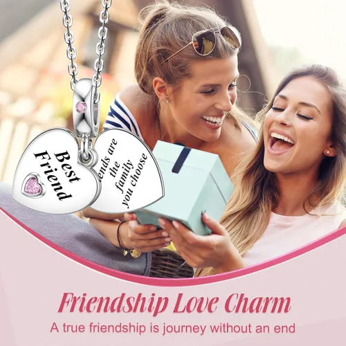 Miniatura 3 de JIAYIQI Dijes de Madre Hermana Hija Esposa que se Ajustan a Pulseras de Dijes y Collares con Dijes de Doble Corazón de Amor Cuentas de Plata de Ley