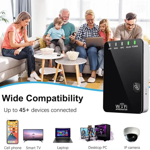Miniatura 5 de Amplificador de señal WiFi de 300 Mbps, cubre hasta 4500 pies cuadrados y 45 dispositivos, amplificador de Internet repetidor WiFi con puerto