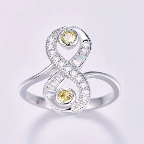 Miniatura 91 de Narica Anillo de 21 piedras chapadas en plata, apilables, corte redondo, zafiro azul, circonita cúbica, relleno de circonita cúbica, halo