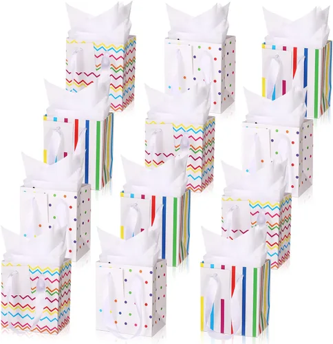 Miniatura 16 de Tenare 12 bolsas de regalo pequeñas, mini bolsa de papel metálica a granel con asa de papel de seda para envoltura de regalo, día del padre, Blanco