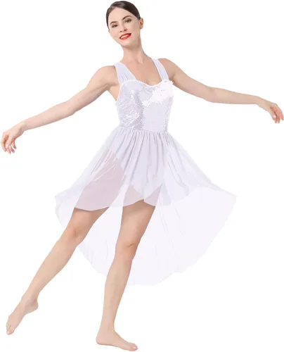 IBAKOM Disfraces de danza lírica para mujer, lentejuelas brillantes, vestido de baile contemporáneo, disfraz de baile de salón para adultos