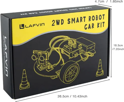 Miniatura 8 de Kit de chasis de coche robot inteligente LAFVIN 2WD con módulo ultrasónico, placa R3, compatible con control remoto y Arduino IDE, kit de bricolaje