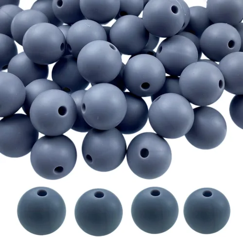 Miniatura 39 de Cuentas de silicona, 70 cuentas redondas de silicona de 0.472 pulgadas para hacer llaveros, pulseras, collares, aretes, joyas, manualidades (azul)